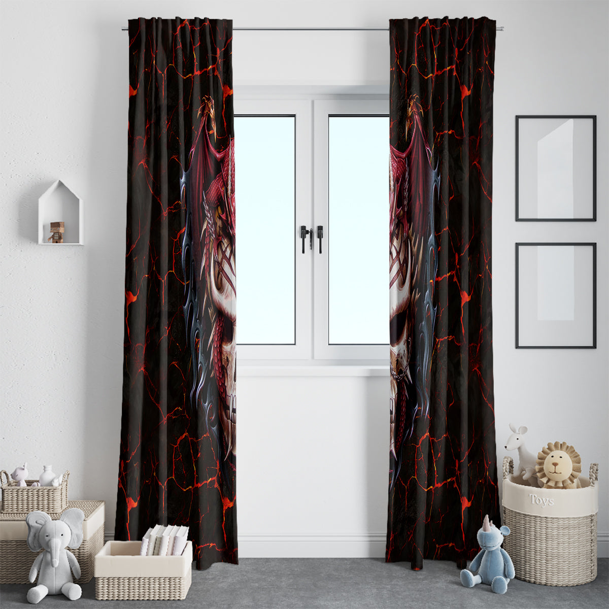 Infernal Draconic Skull Window Curtain Embracing the Fiery Soul - Wonder Print Shop