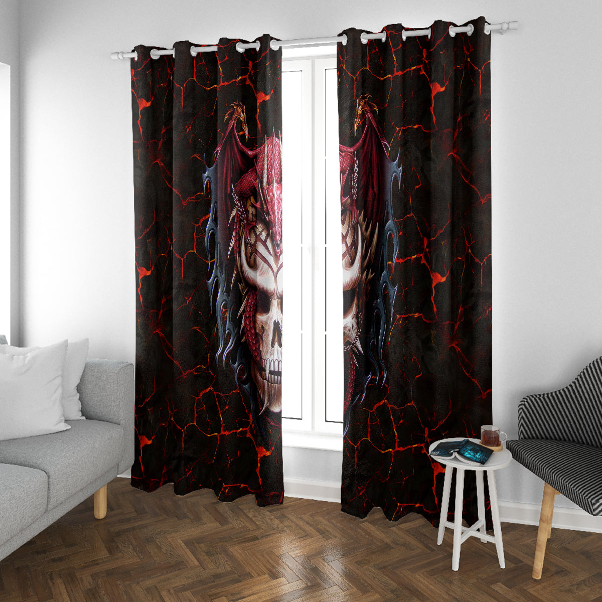 Infernal Draconic Skull Window Curtain Embracing the Fiery Soul - Wonder Print Shop