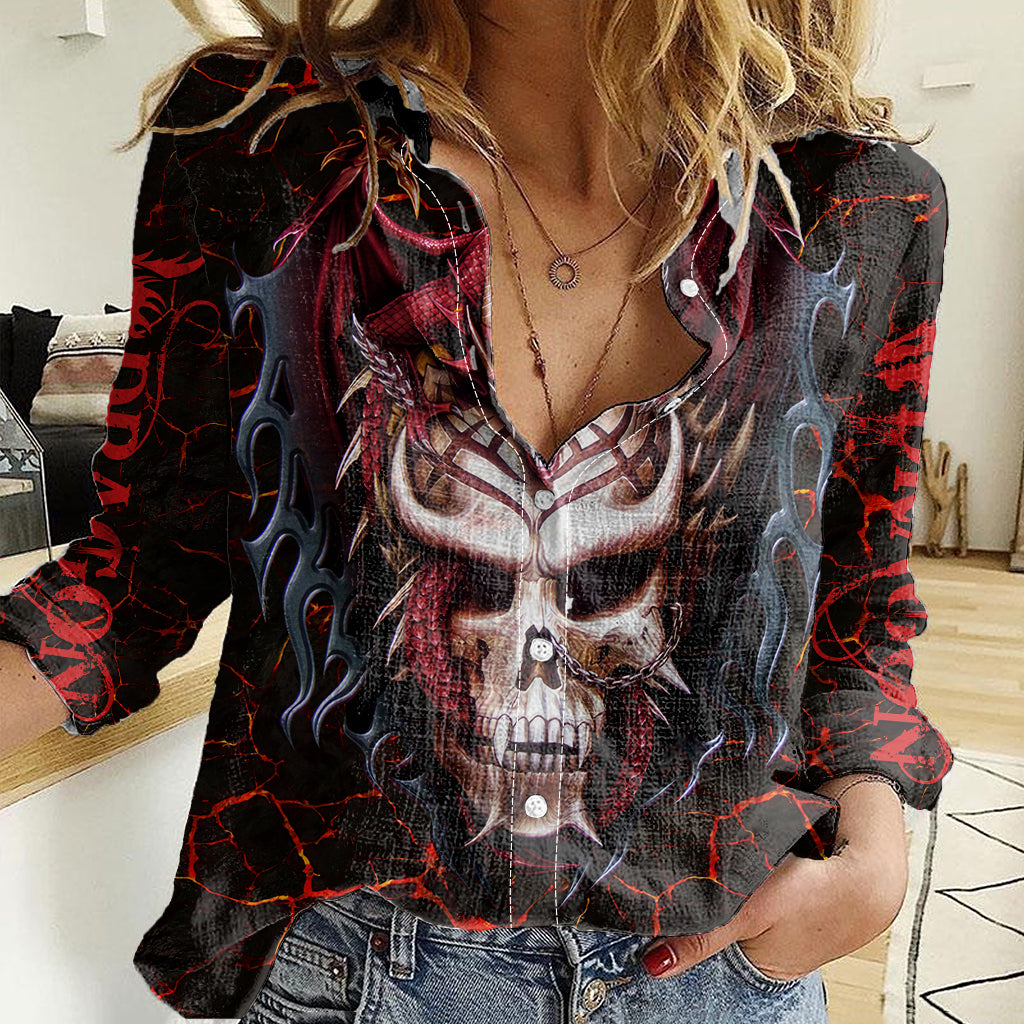 Infernal Draconic Skull Women Casual Shirt Embracing the Fiery Soul - Wonder Print Shop