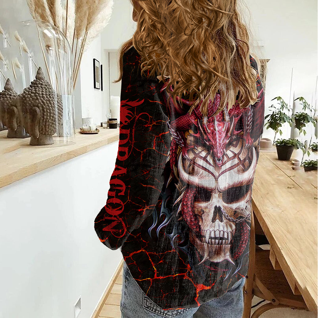 Infernal Draconic Skull Women Casual Shirt Embracing the Fiery Soul - Wonder Print Shop