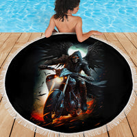 Flaming Skull Beach Blanket Celestial Riders with Angel Wings - Wonder Print Shop