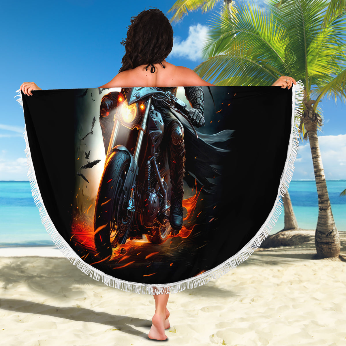 Flaming Skull Beach Blanket Celestial Riders with Angel Wings - Wonder Print Shop
