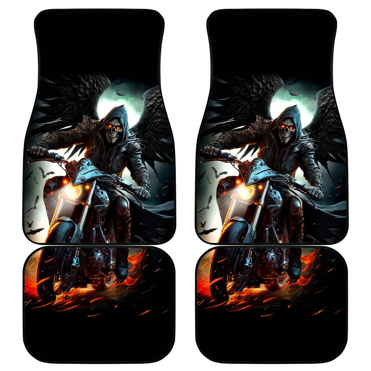 Flaming Skull Car Mats Celestial Riders with Angel Wings - Wonder Print Shop