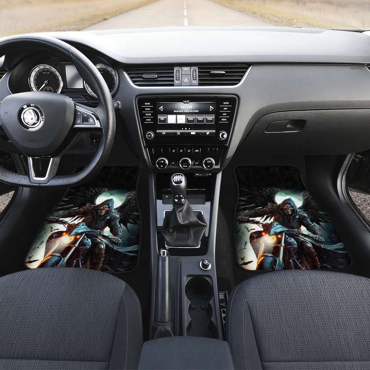 Flaming Skull Car Mats Celestial Riders with Angel Wings - Wonder Print Shop