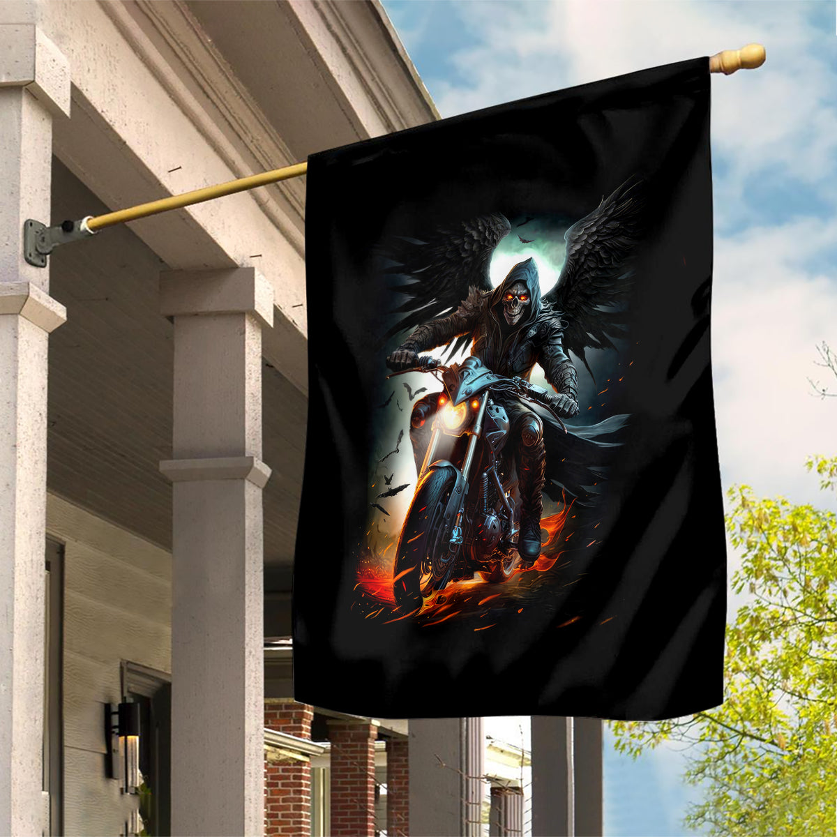 Flaming Skull Garden Flag Celestial Riders with Angel Wings - Wonder Print Shop