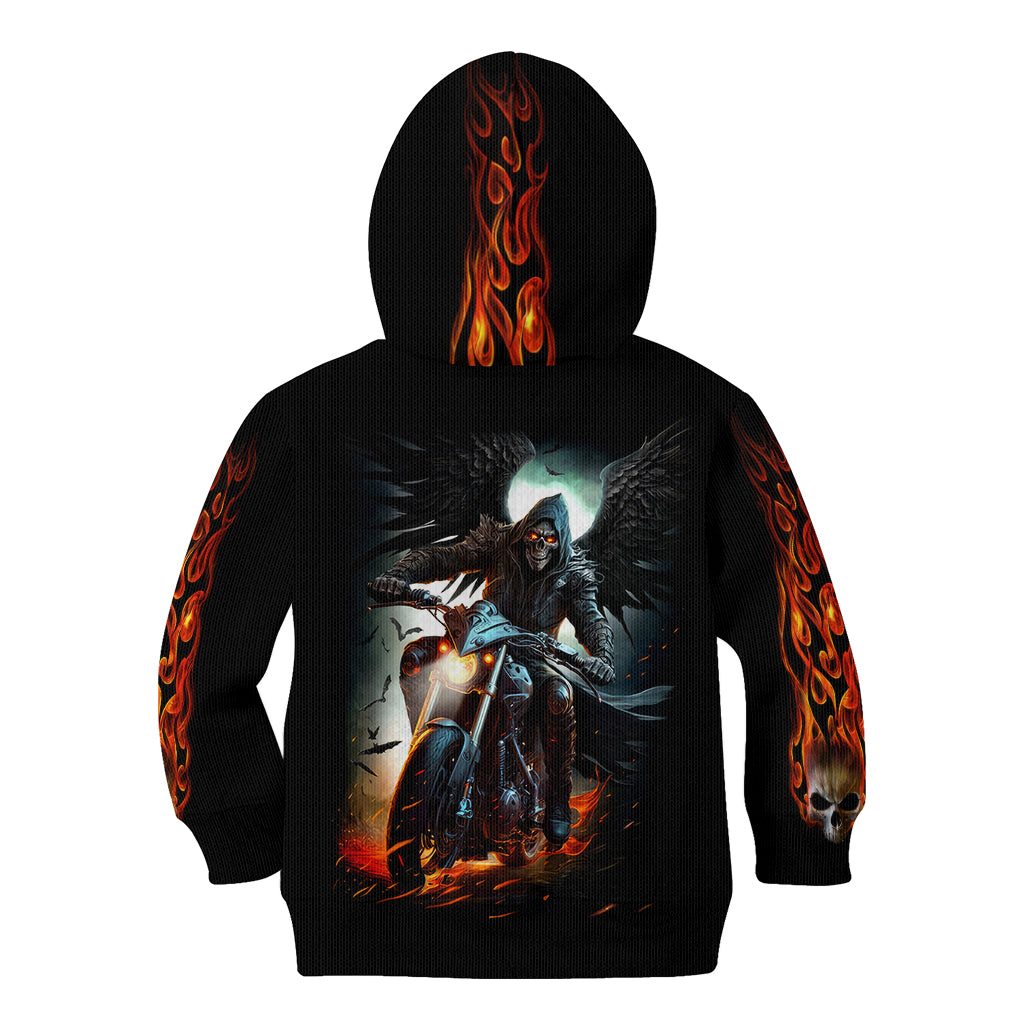 Flaming Skull Kid Hoodie Celestial Riders with Angel Wings - Wonder Print Shop