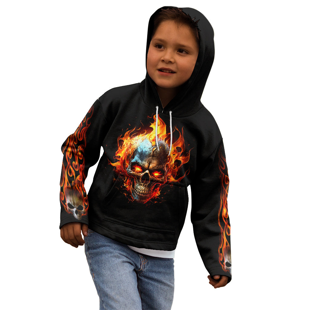 Flaming Skull Kid Hoodie Celestial Riders with Angel Wings - Wonder Print Shop