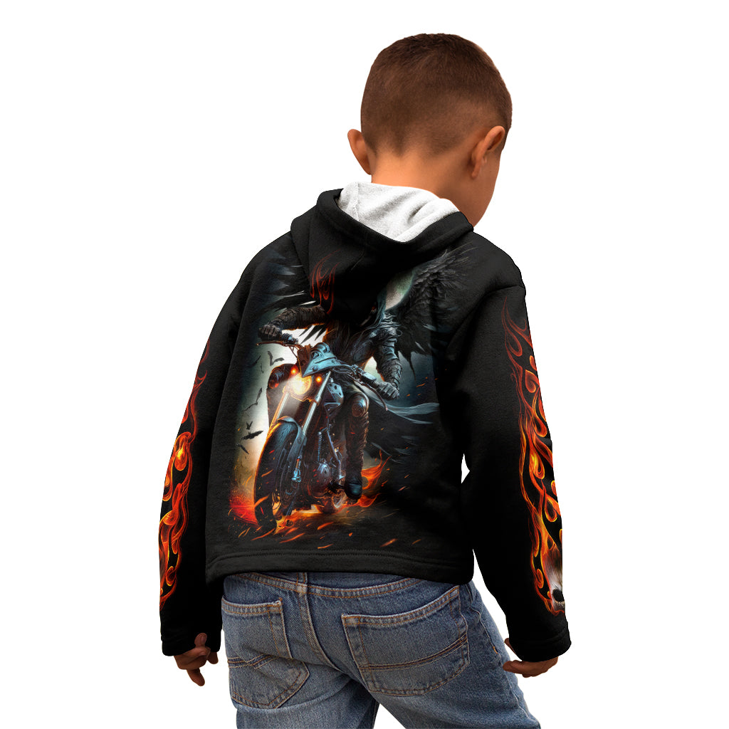 Flaming Skull Kid Hoodie Celestial Riders with Angel Wings - Wonder Print Shop