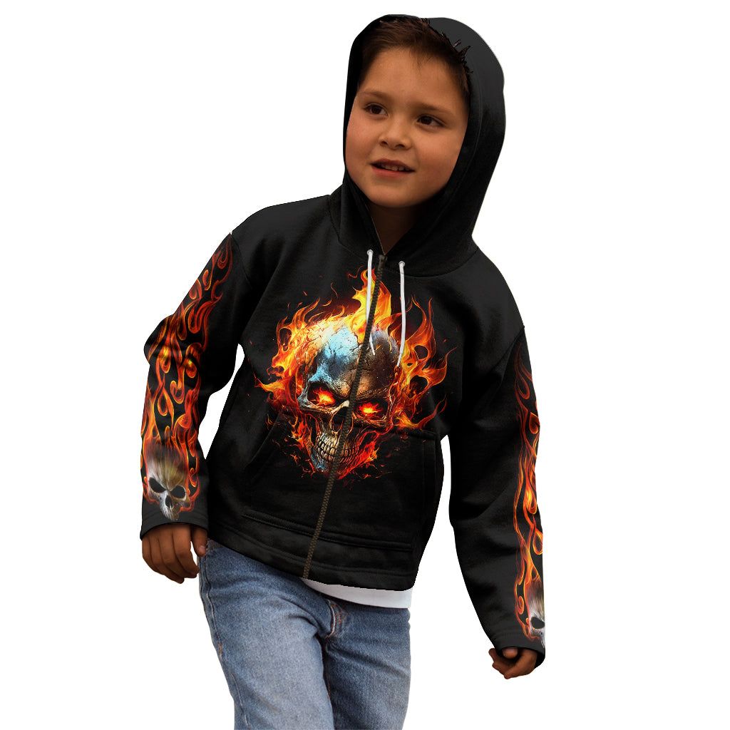 Flaming Skull Kid Hoodie Celestial Riders with Angel Wings - Wonder Print Shop