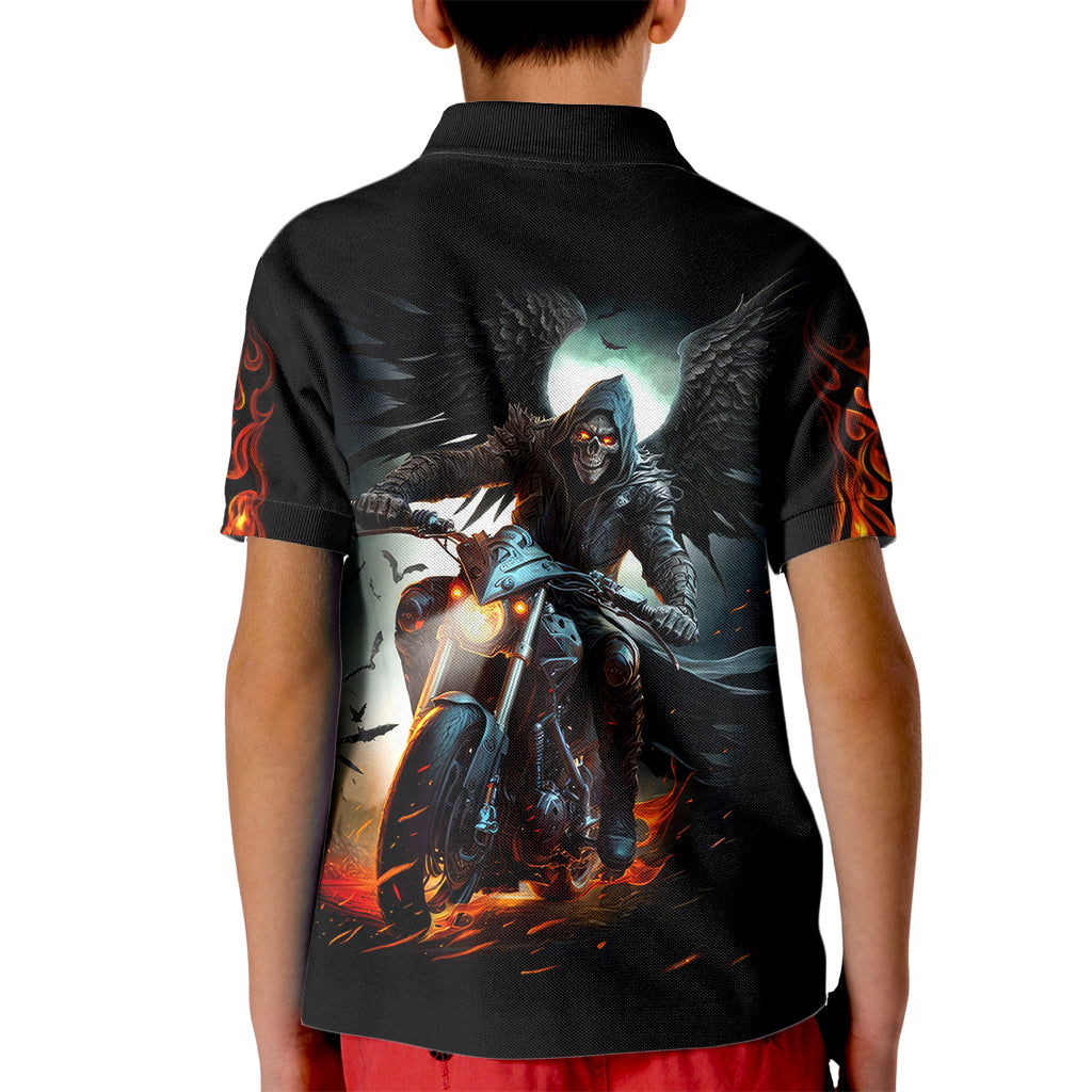 Flaming Skull Kid Polo Shirt Celestial Riders with Angel Wings - Wonder Print Shop
