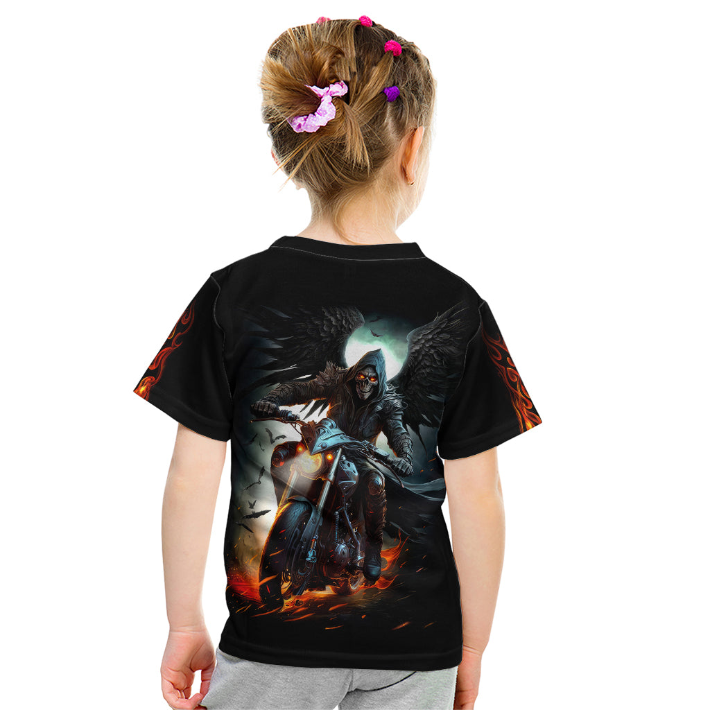 Flaming Skull Kid T Shirt Celestial Riders with Angel Wings - Wonder Print Shop