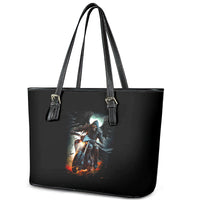 Flaming Skull Leather Tote Bag Celestial Riders with Angel Wings - Wonder Print Shop