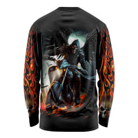 Flaming Skull Long Sleeve Shirt Celestial Riders with Angel Wings - Wonder Print Shop