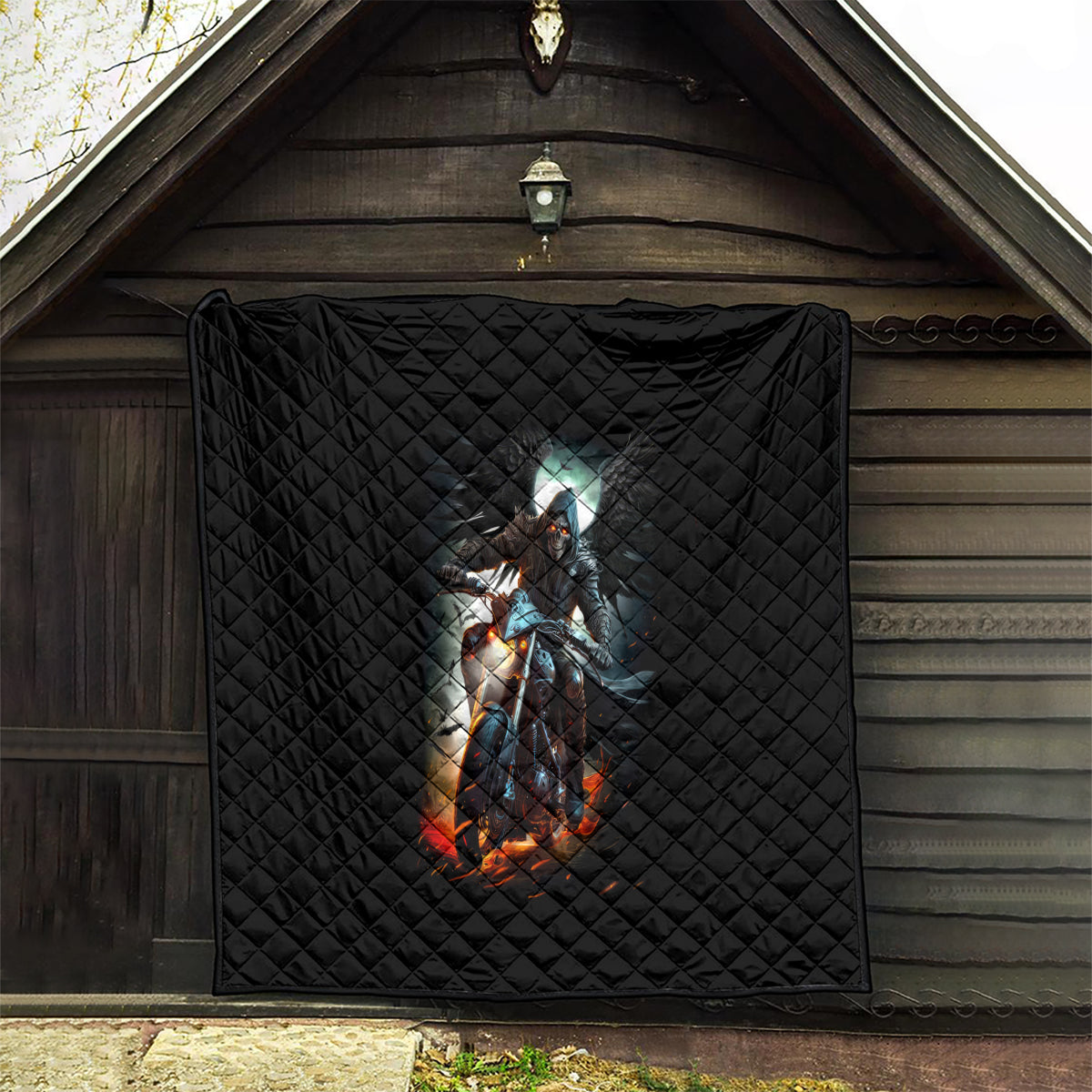 Flaming Skull Quilt Celestial Riders with Angel Wings - Wonder Print Shop