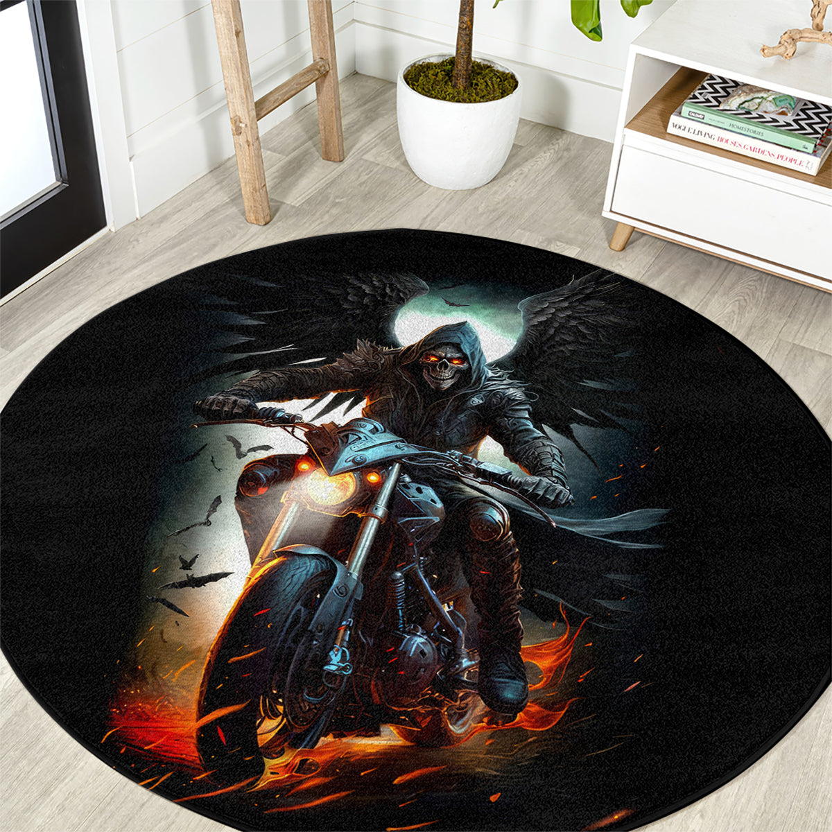 flaming-skull-round-carpet-celestial-riders-with-angel-wings