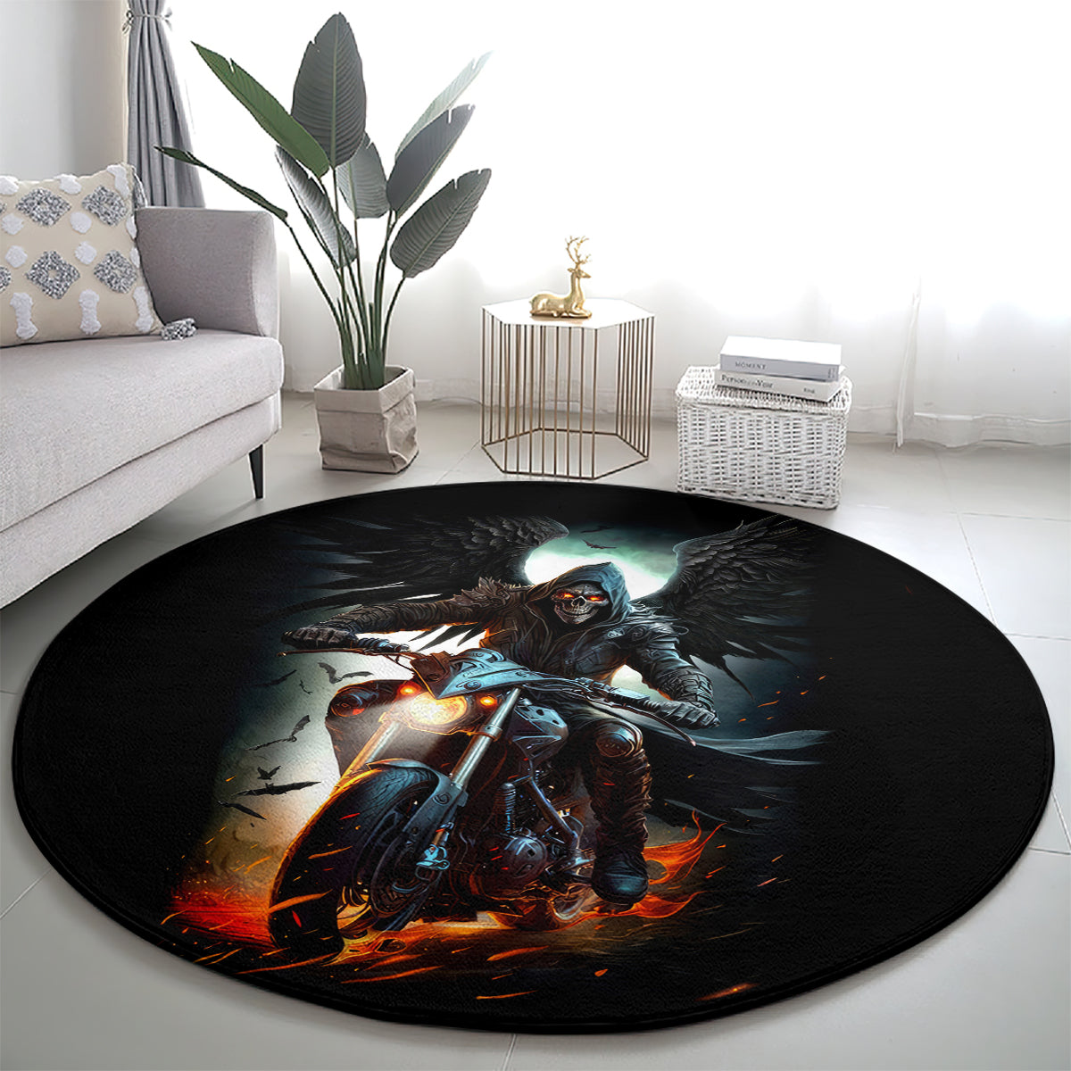 flaming-skull-round-carpet-celestial-riders-with-angel-wings