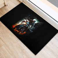 Flaming Skull Rubber Doormat Celestial Riders with Angel Wings - Wonder Print Shop