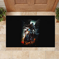 Flaming Skull Rubber Doormat Celestial Riders with Angel Wings - Wonder Print Shop