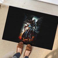 Flaming Skull Rubber Doormat Celestial Riders with Angel Wings - Wonder Print Shop