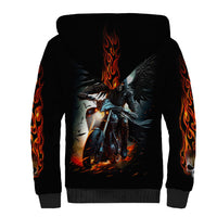 Flaming Skull Sherpa Hoodie Celestial Riders with Angel Wings - Wonder Print Shop