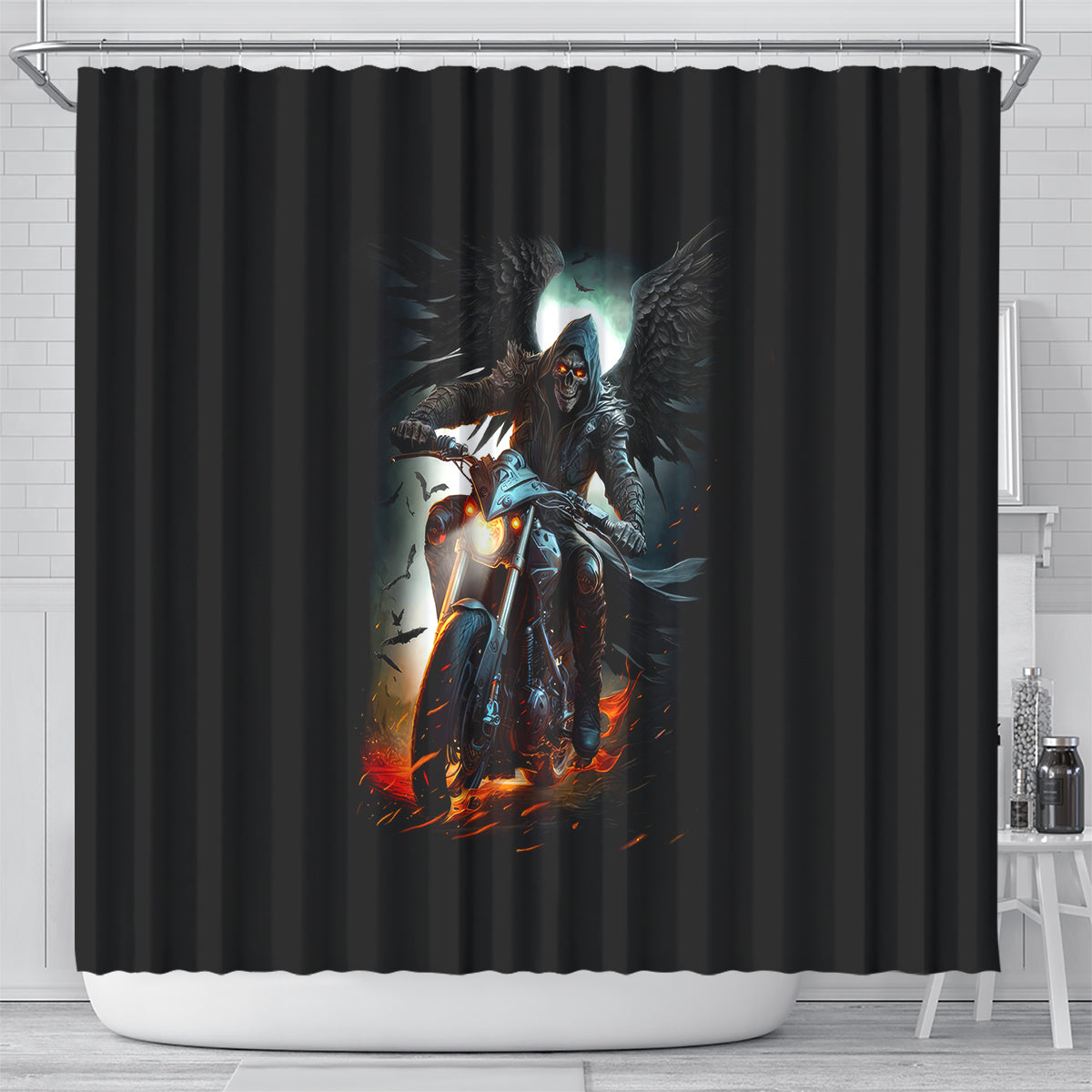 flaming-skull-shower-curtain-celestial-riders-with-angel-wings
