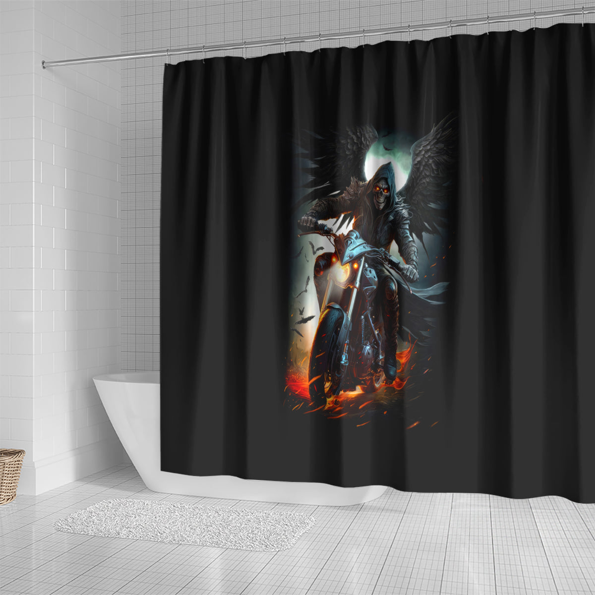 flaming-skull-shower-curtain-celestial-riders-with-angel-wings