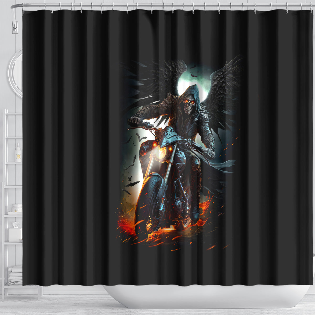 flaming-skull-shower-curtain-celestial-riders-with-angel-wings