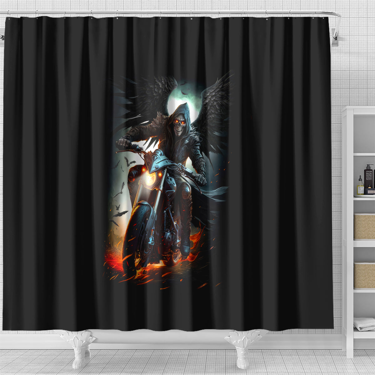 flaming-skull-shower-curtain-celestial-riders-with-angel-wings