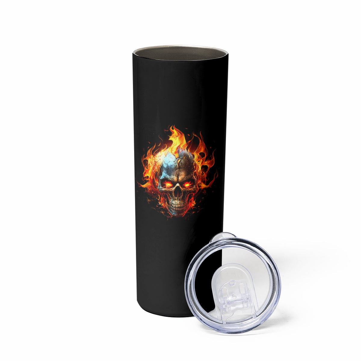 Flaming Skull Skinny Tumbler Celestial Riders with Angel Wings - Wonder Print Shop