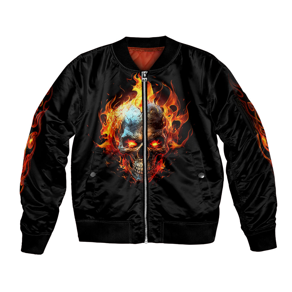 Flaming Skull Sleeve Zip Bomber Jacket Celestial Riders with Angel Wings - Wonder Print Shop