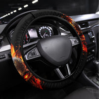 Flaming Skull Steering Wheel Cover Celestial Riders with Angel Wings - Wonder Print Shop