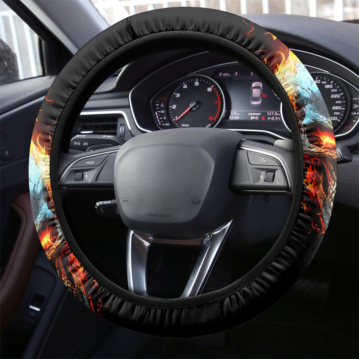 Flaming Skull Steering Wheel Cover Celestial Riders with Angel Wings - Wonder Print Shop