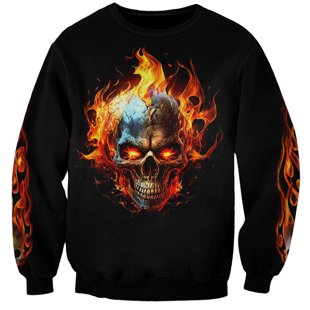 Flaming Skull Sweatshirt Celestial Riders with Angel Wings - Wonder Print Shop