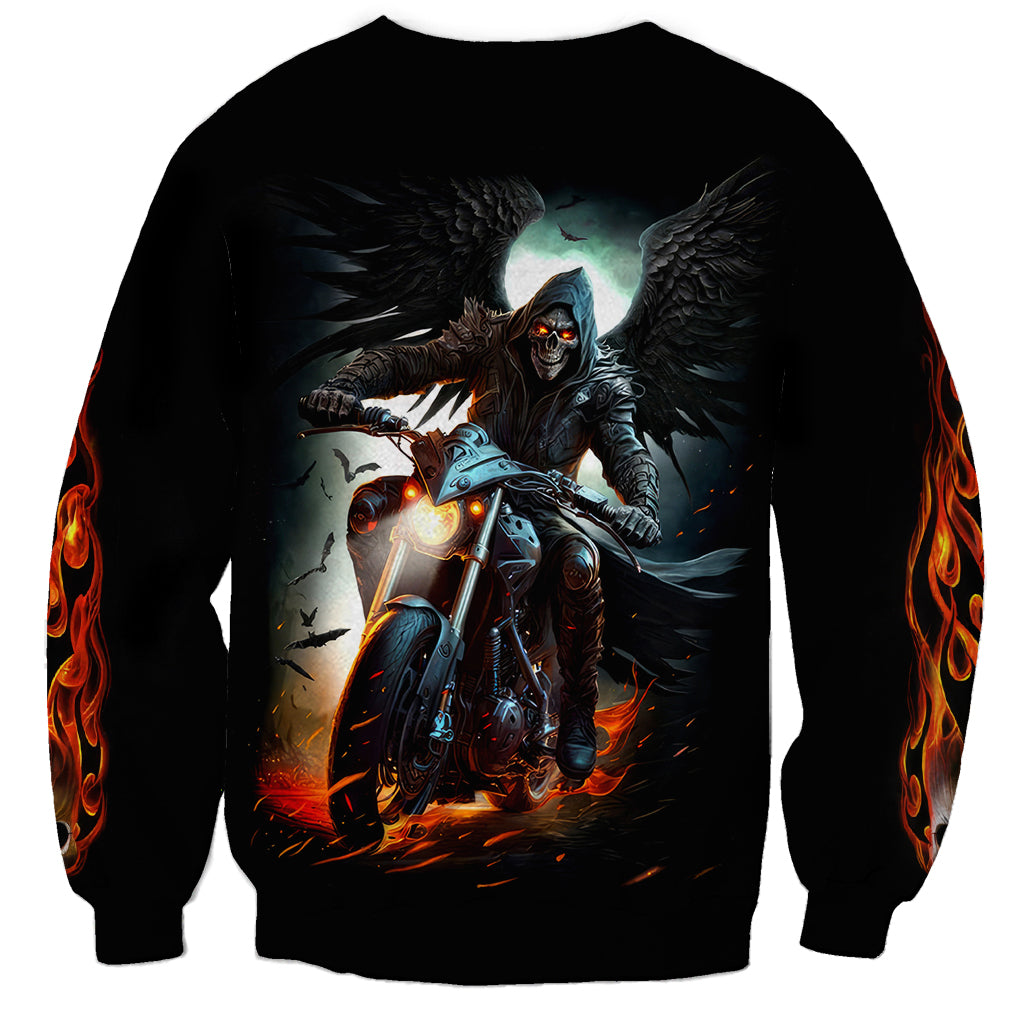 Flaming Skull Sweatshirt Celestial Riders with Angel Wings - Wonder Print Shop