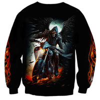 Flaming Skull Sweatshirt Celestial Riders with Angel Wings - Wonder Print Shop