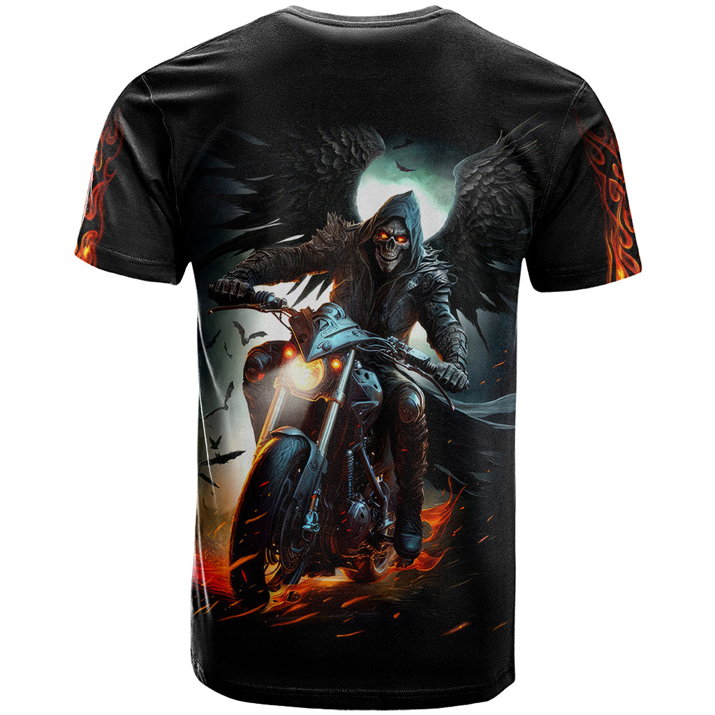 Flaming Skull T Shirt Celestial Riders with Angel Wings - Wonder Print Shop