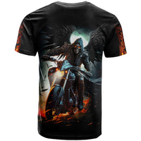 Flaming Skull T Shirt Celestial Riders with Angel Wings - Wonder Print Shop