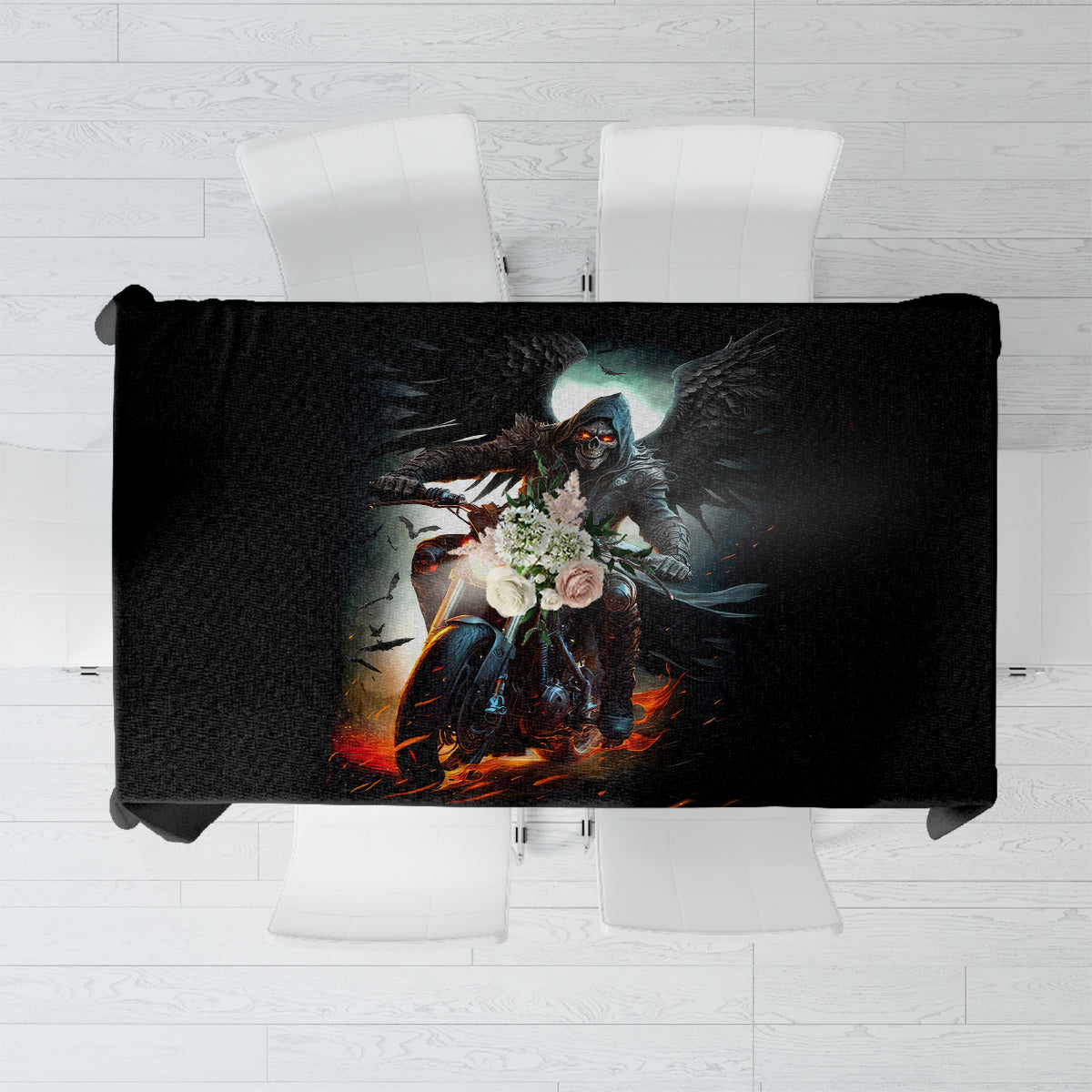 Flaming Skull Tablecloth Celestial Riders with Angel Wings - Wonder Print Shop