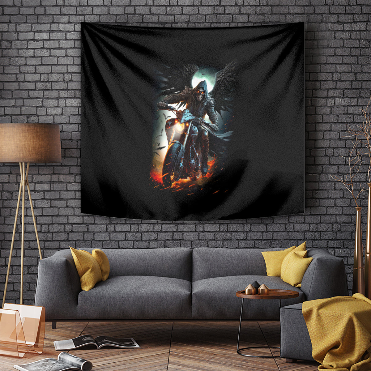 Flaming Skull Tapestry Celestial Riders with Angel Wings - Wonder Print Shop