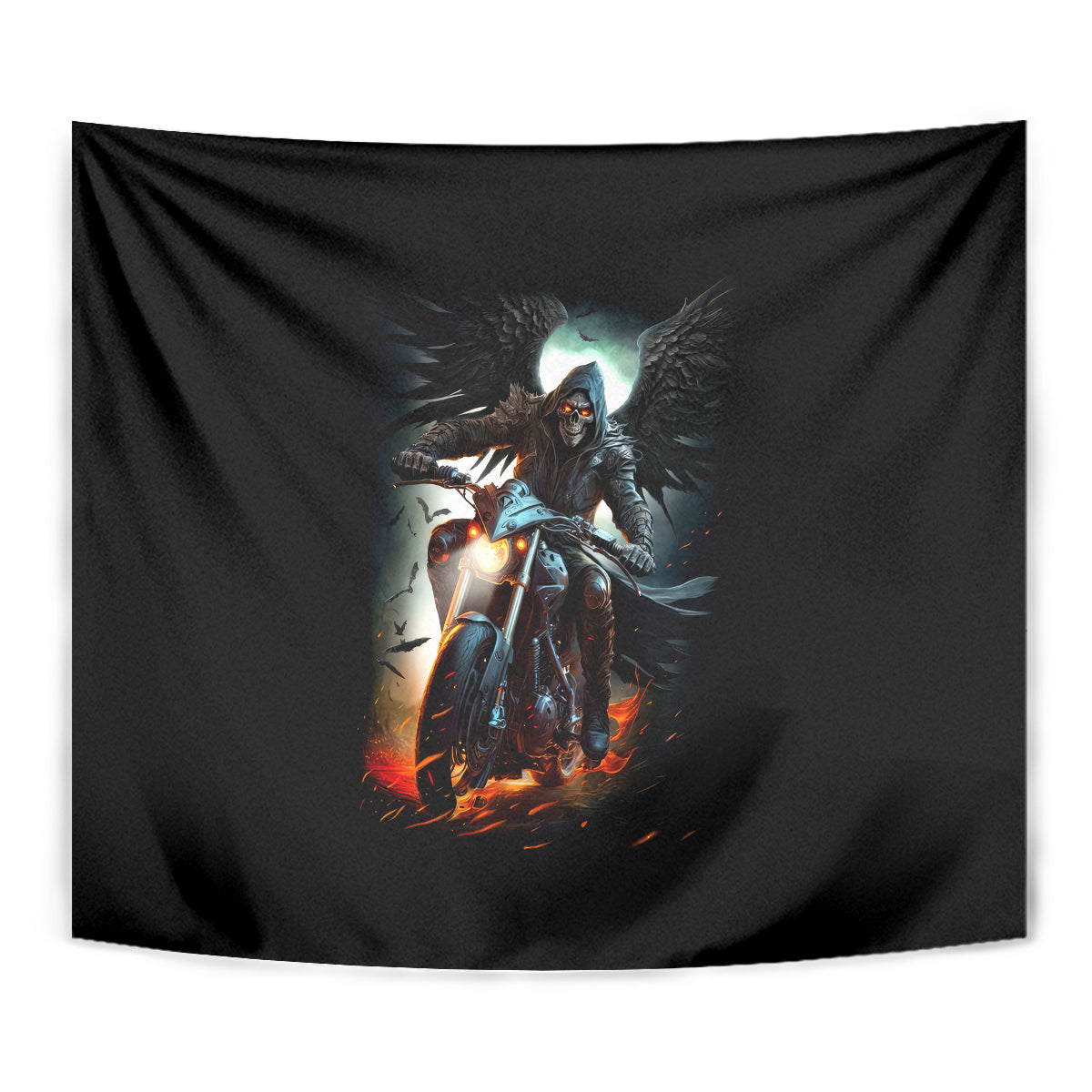 Flaming Skull Tapestry Celestial Riders with Angel Wings - Wonder Print Shop