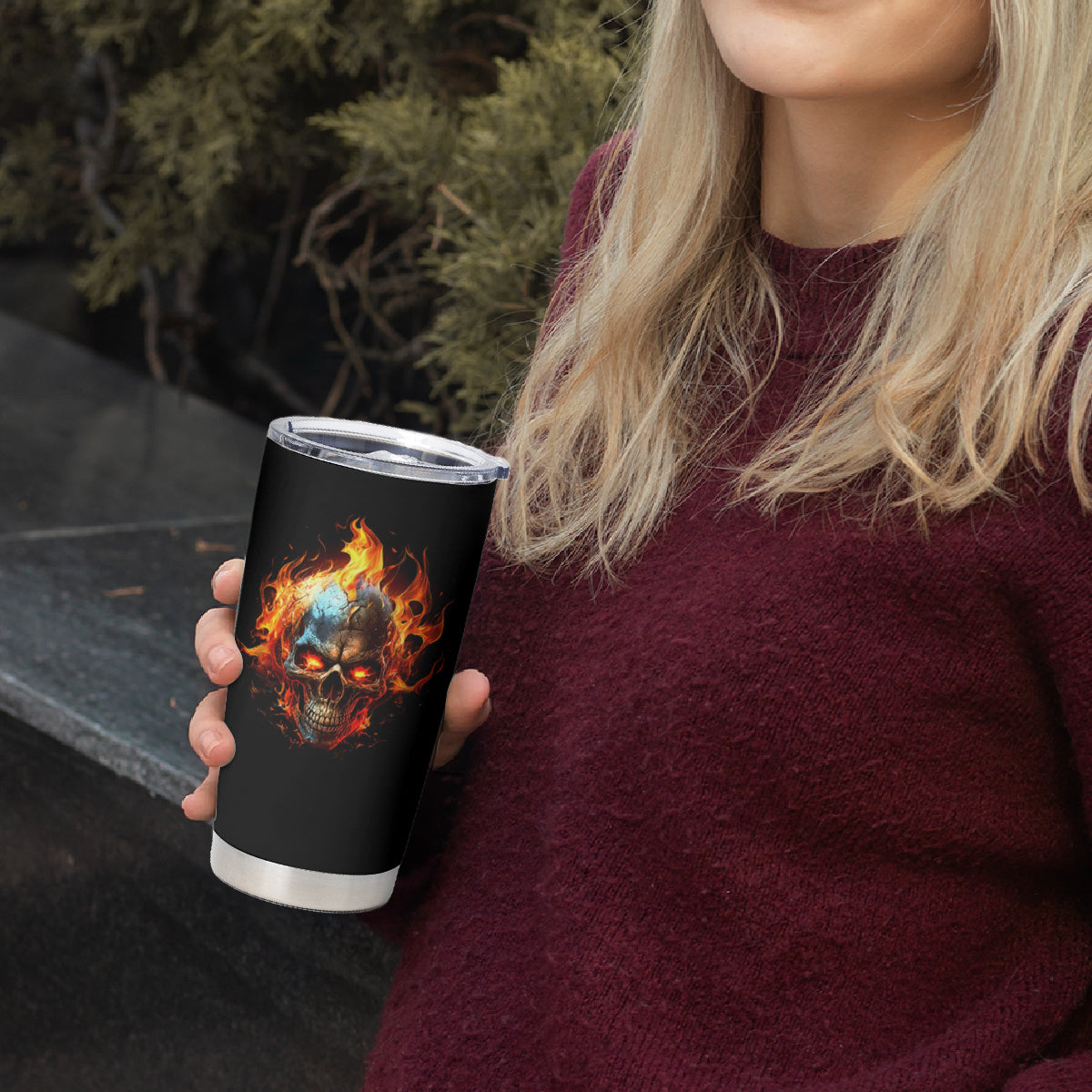 Flaming Skull Tumbler Cup Celestial Riders with Angel Wings - Wonder Print Shop