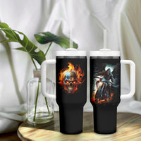 Flaming Skull Tumbler With Handle Celestial Riders with Angel Wings - Wonder Print Shop