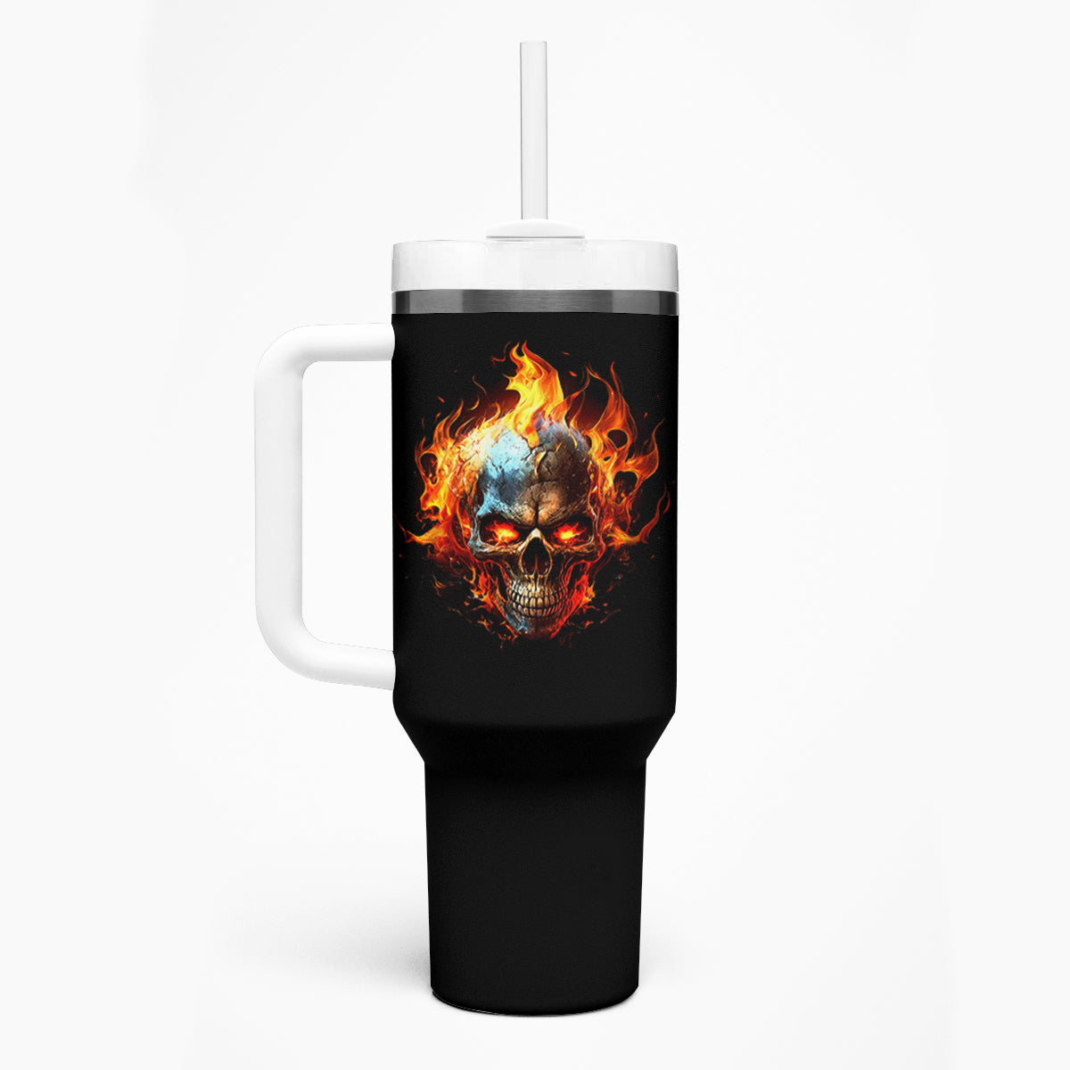 Flaming Skull Tumbler With Handle Celestial Riders with Angel Wings - Wonder Print Shop