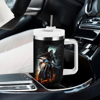 Flaming Skull Tumbler With Handle Celestial Riders with Angel Wings - Wonder Print Shop