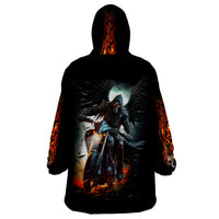 Flaming Skull Wearable Blanket Hoodie Celestial Riders with Angel Wings - Wonder Print Shop