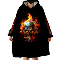 Flaming Skull Wearable Blanket Hoodie Celestial Riders with Angel Wings - Wonder Print Shop