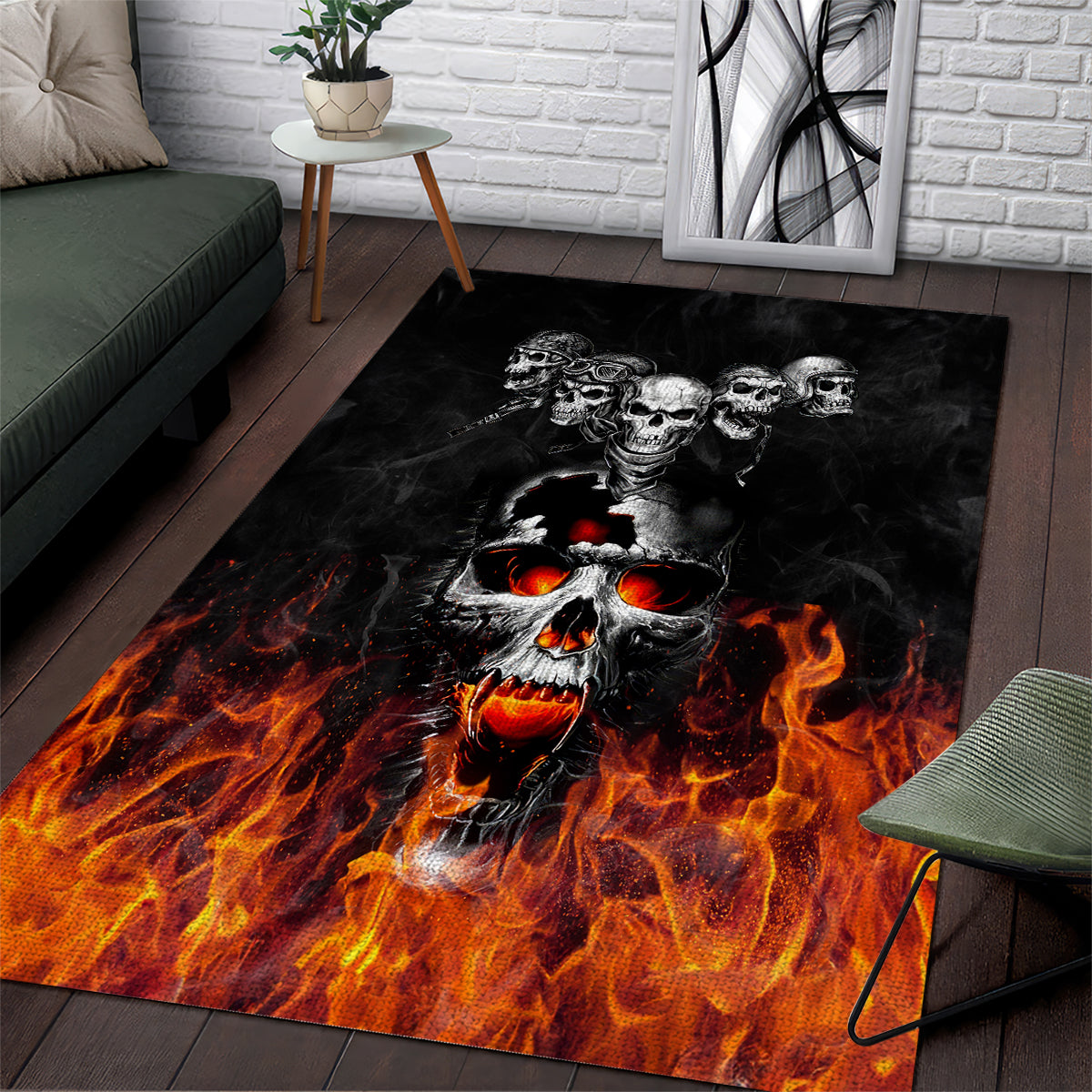 Flaming Skull Hoodie Area Rug Spectral Pyre - Wonder Print Shop