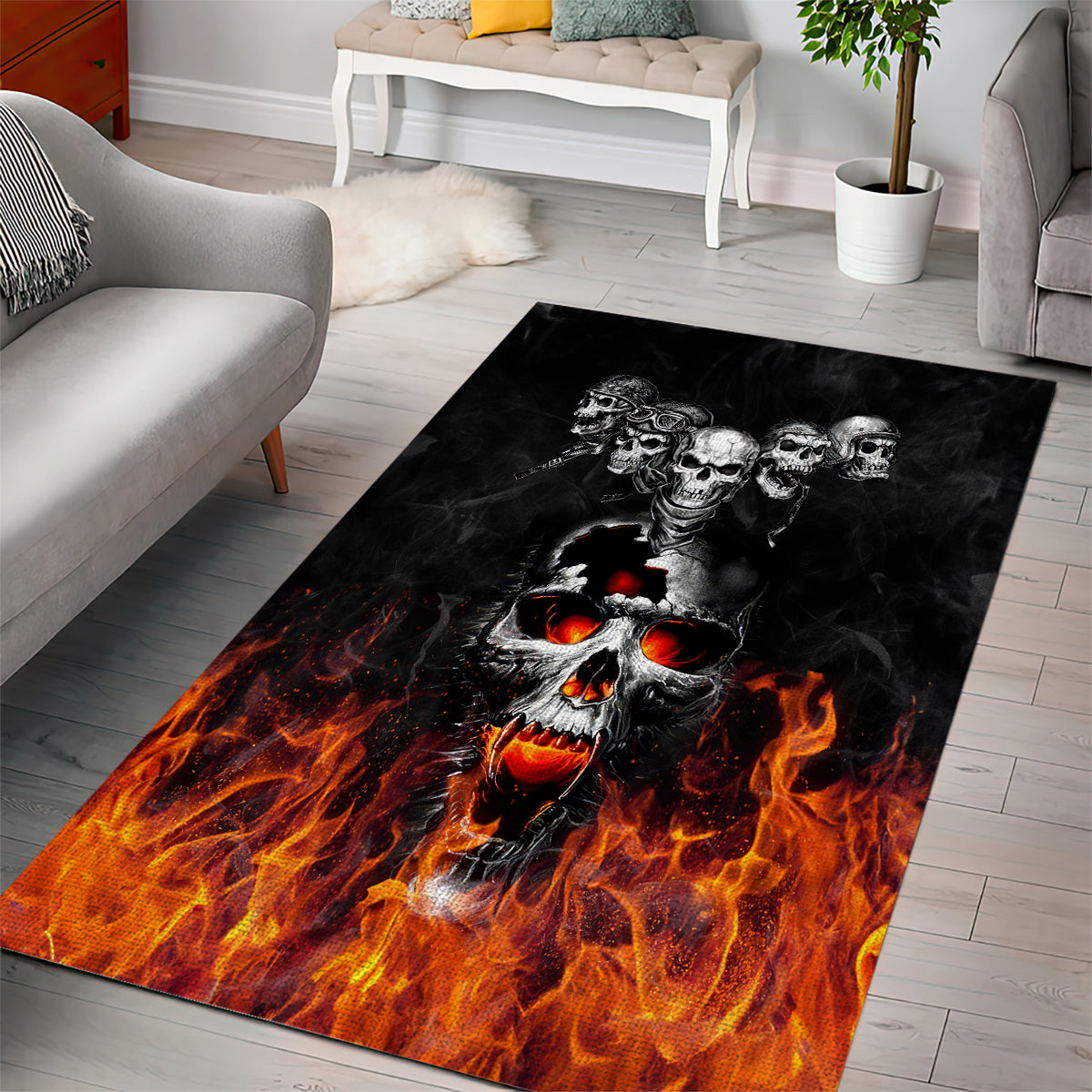 Flaming Skull Hoodie Area Rug Spectral Pyre - Wonder Print Shop