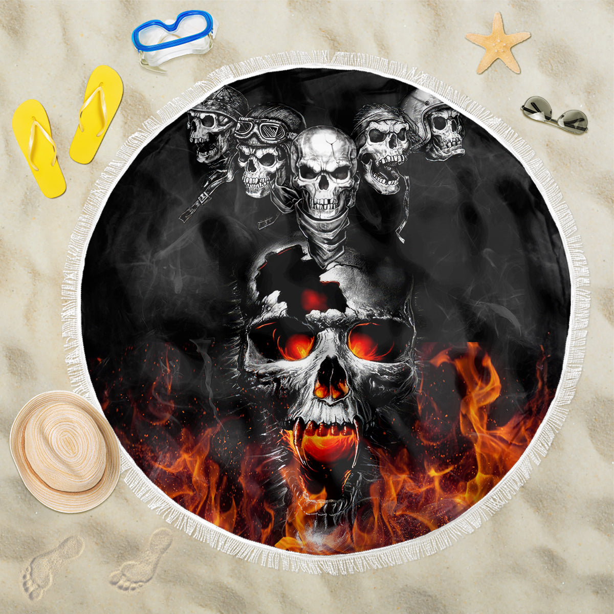 Flaming Skull Hoodie Beach Blanket Spectral Pyre - Wonder Print Shop