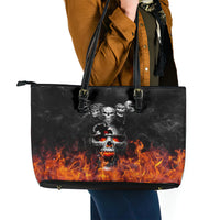Flaming Skull Hoodie Leather Tote Bag Spectral Pyre - Wonder Print Shop